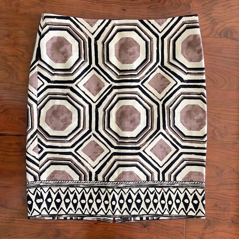 Loft Cream and Black Aztec Print Pencil Skirt